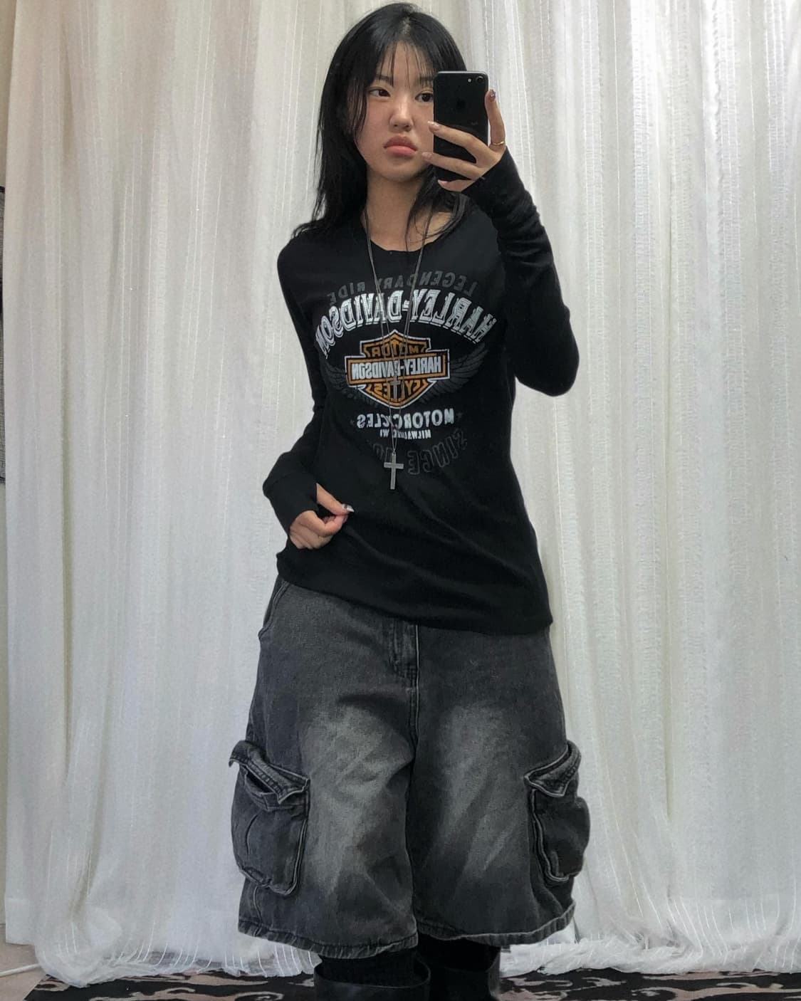 할리데이비슨 블랙 프린팅 워머 롱 슬리브 상품이미지2