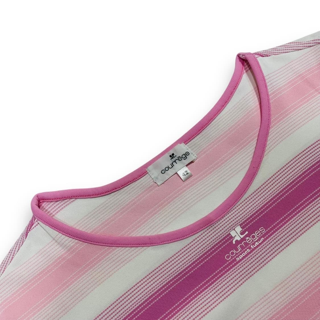 꾸레쥬 핑크 스트라이프 패턴 긴팔 티셔츠 상품이미지2