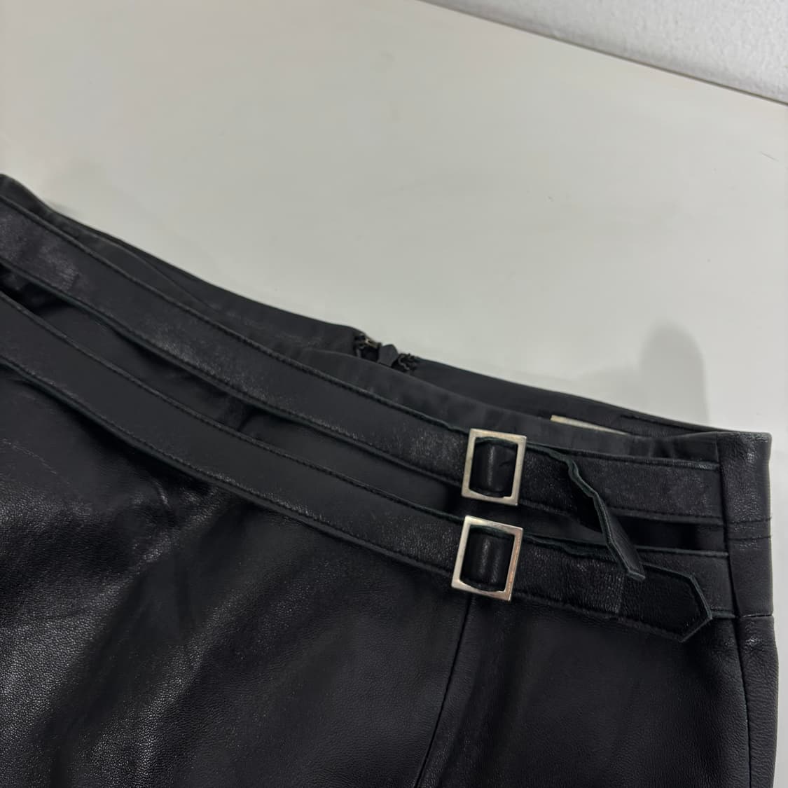 34 에르메스 블랙 벨트 앞트임 A라인 레더 스커트 상품이미지5