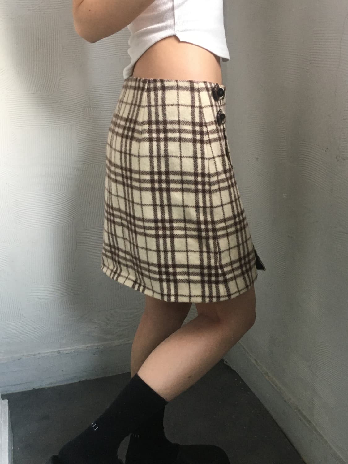 Burberry 버버리 아이보리 체크 랩스커트 상품이미지3