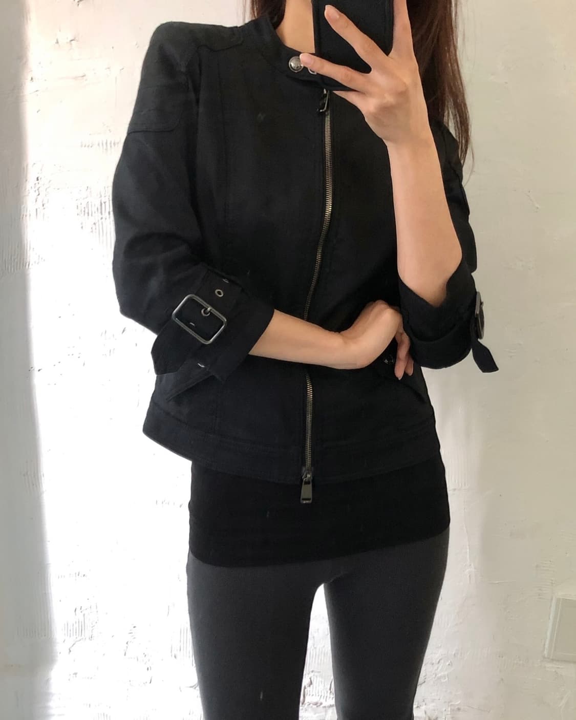Burberry 버버리 블랙 코튼 바이커 숏 자켓 상품이미지4