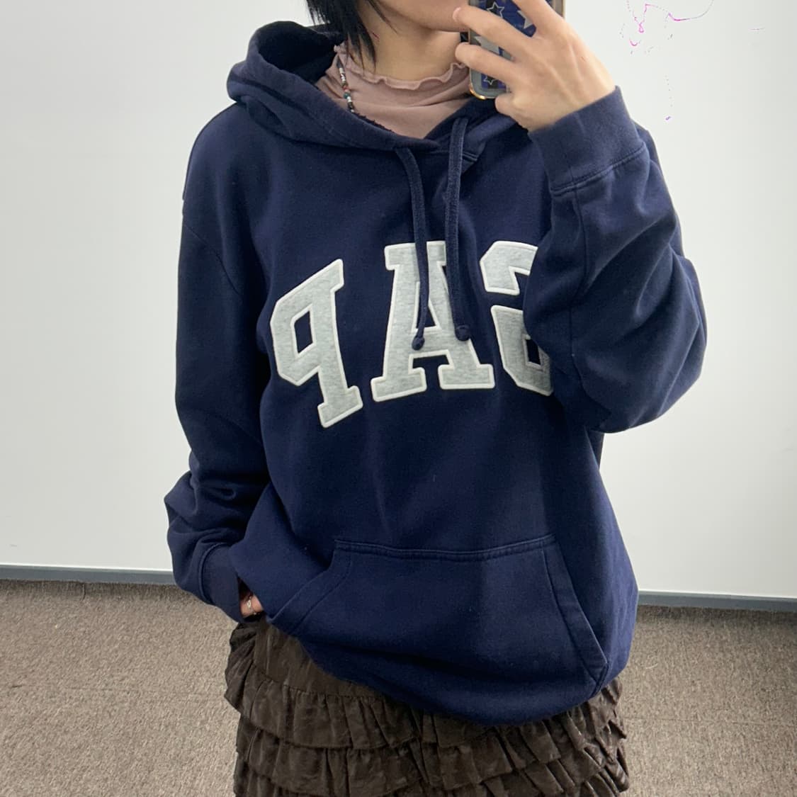 GAP 갭 그레이 로고 네이비 후드티 상품이미지2