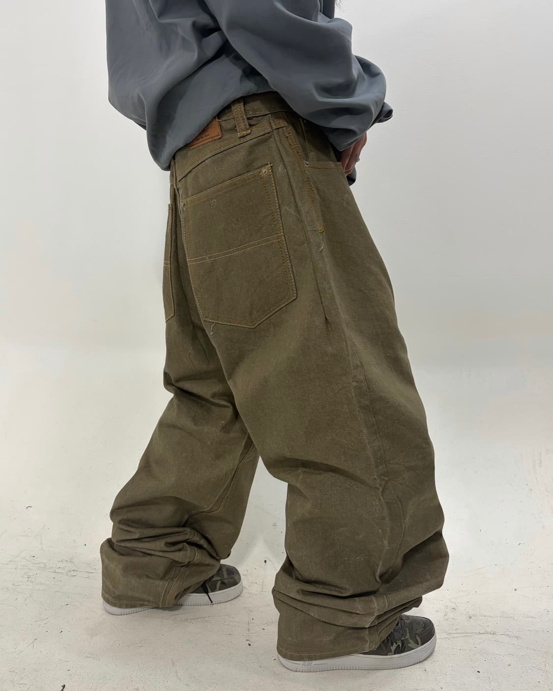 90s 빈티지 브라운 데님 와이드 핀턱팬츠 상품이미지3