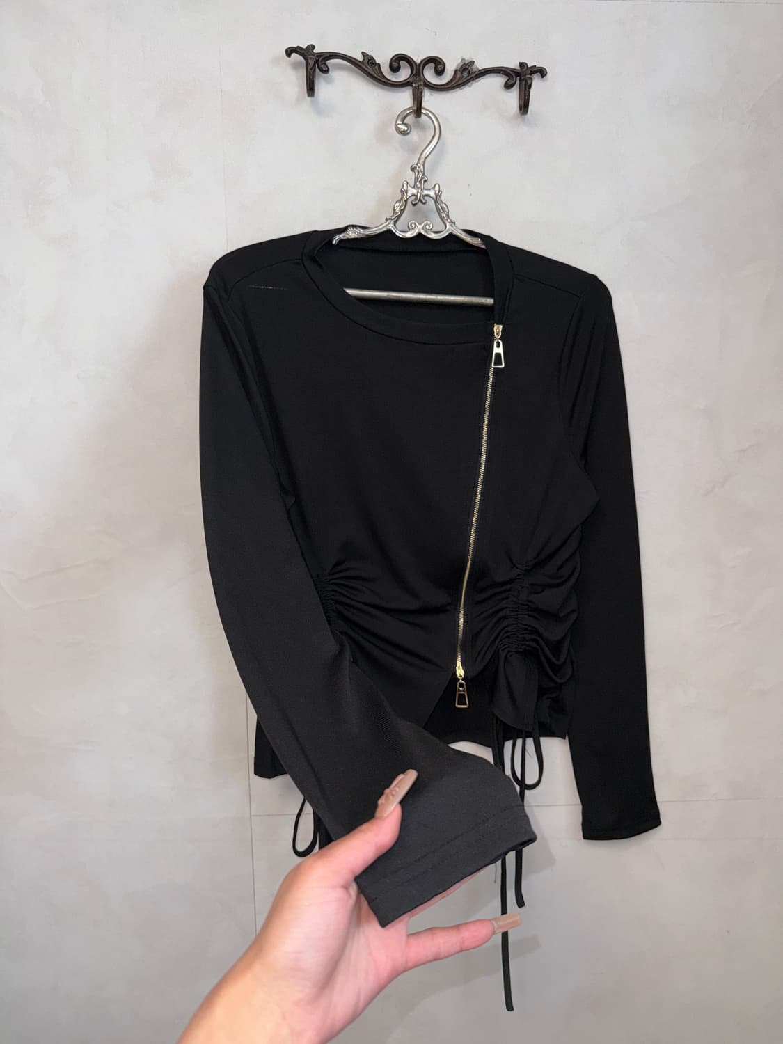 Black side shirring two way zipup 상품이미지6