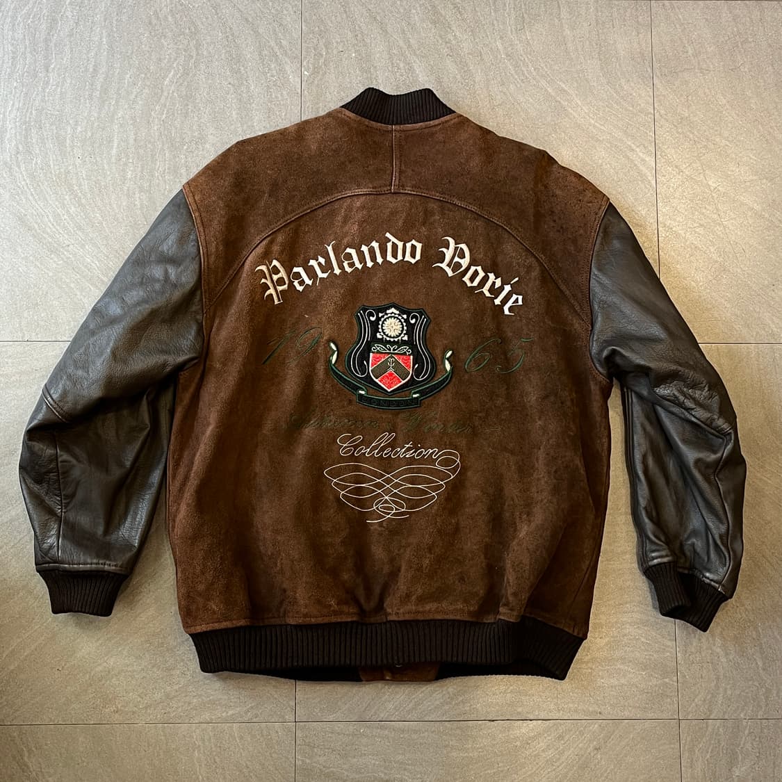 빈티지 브라운 스웨이드 레더 바시티 자켓 상품이미지2