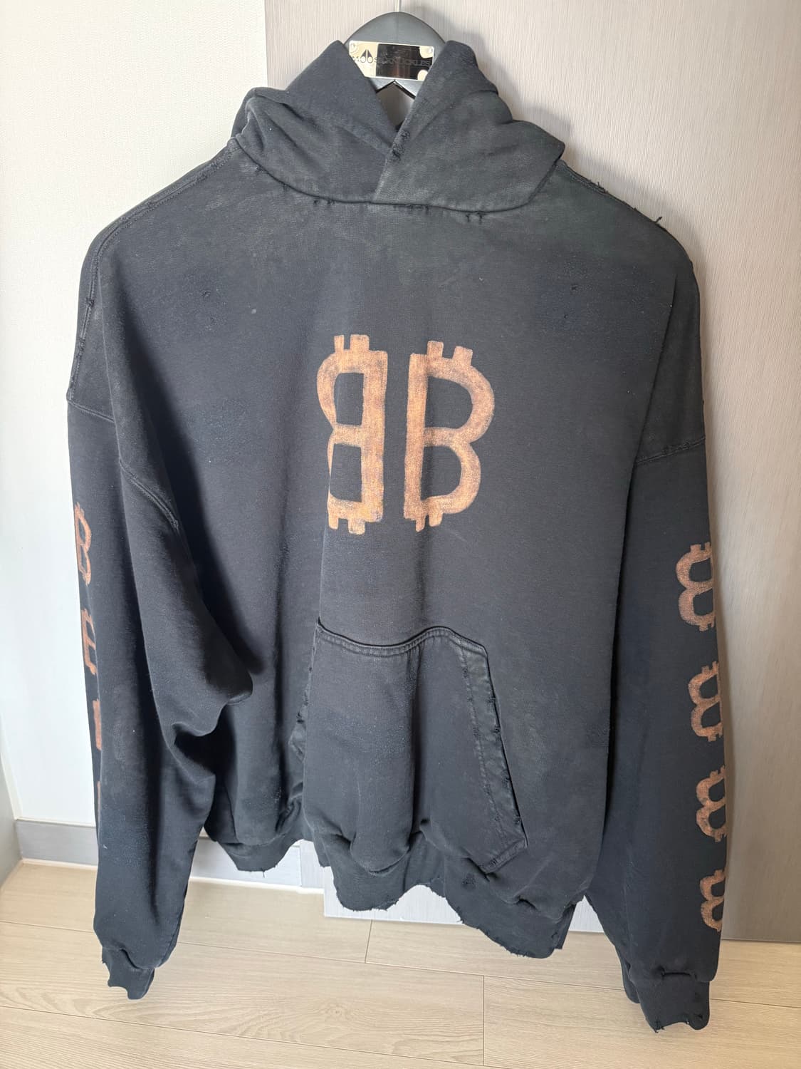 발렌시아가 크립토 로고 프린트 코튼 저지 후드 티셔츠 상품이미지1