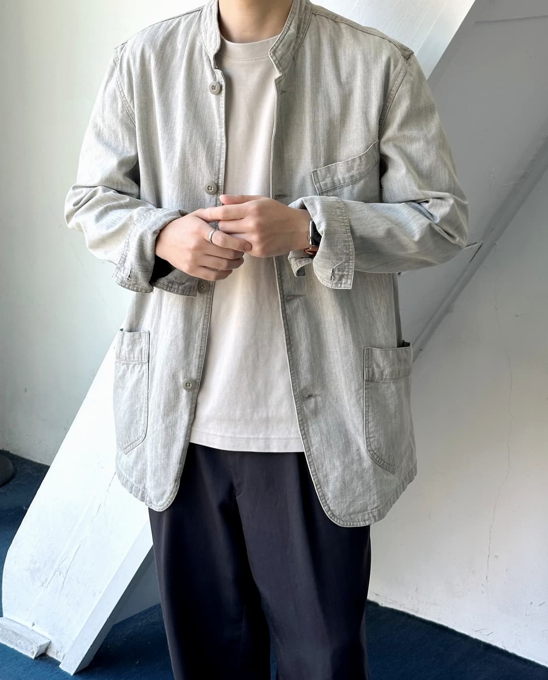 Denim stand collar work jacket 상품이미지2