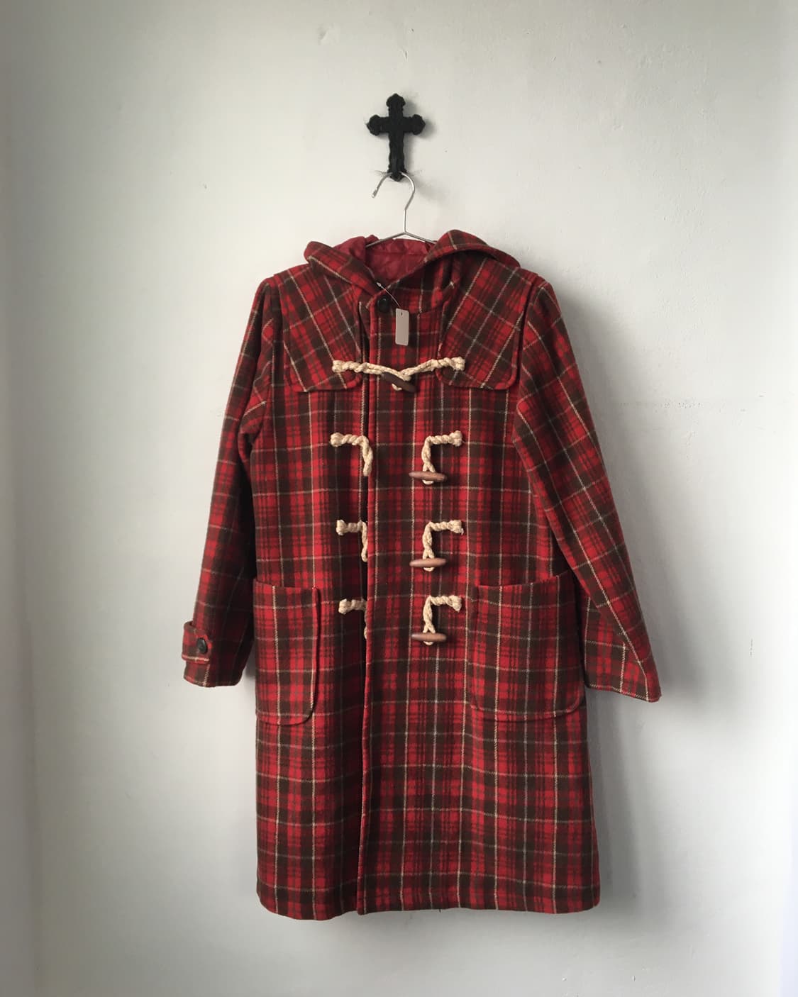 Check pattern duffle button hood coat 상품이미지2