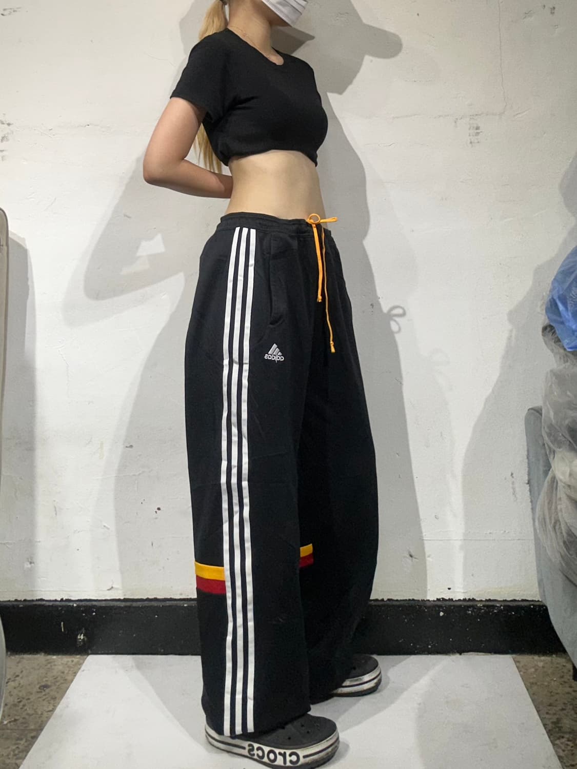 아디다스 블랙 와이드 화이트 삼선 독일 트레이닝 팬츠 L 상품이미지1