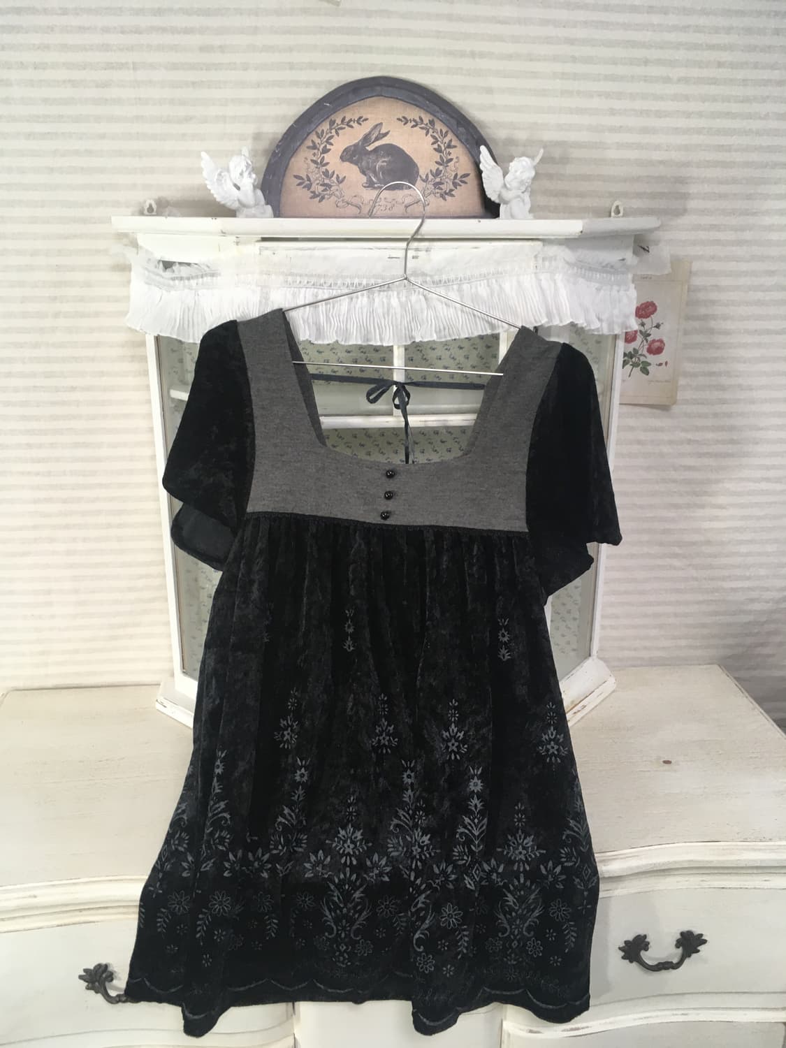 jpn vintage black antique velour blouse 상품이미지6