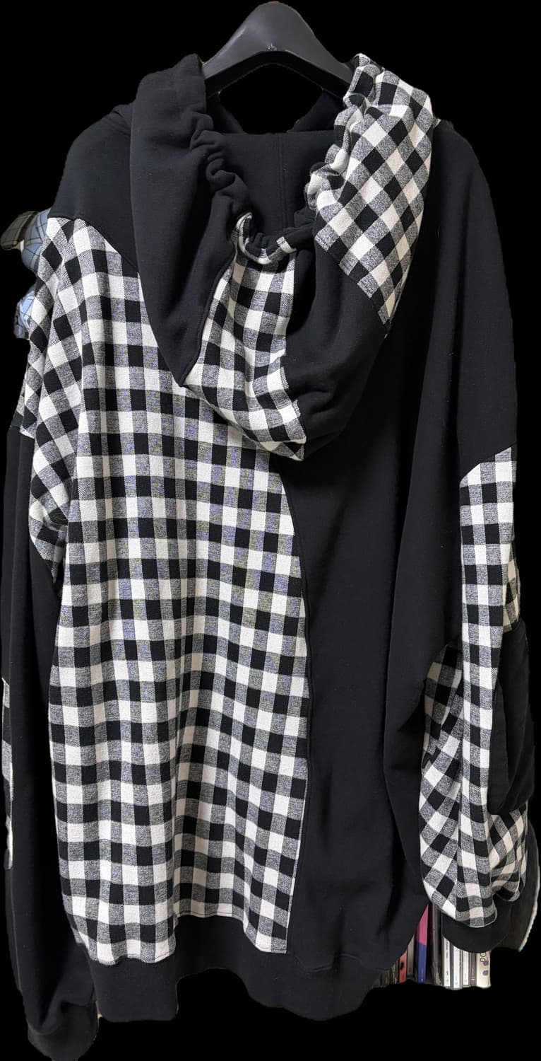 레큘리 체크 배색 후드티 상품이미지5