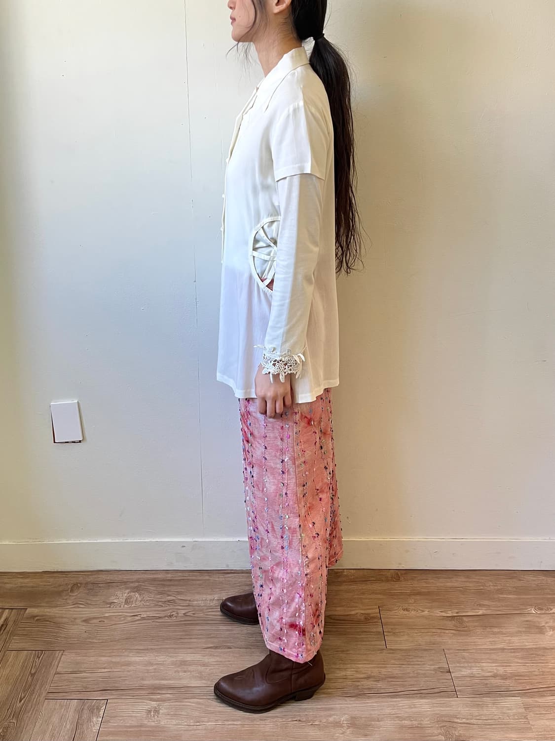 Clutch 사이드 시스루 블라우스 상품이미지8