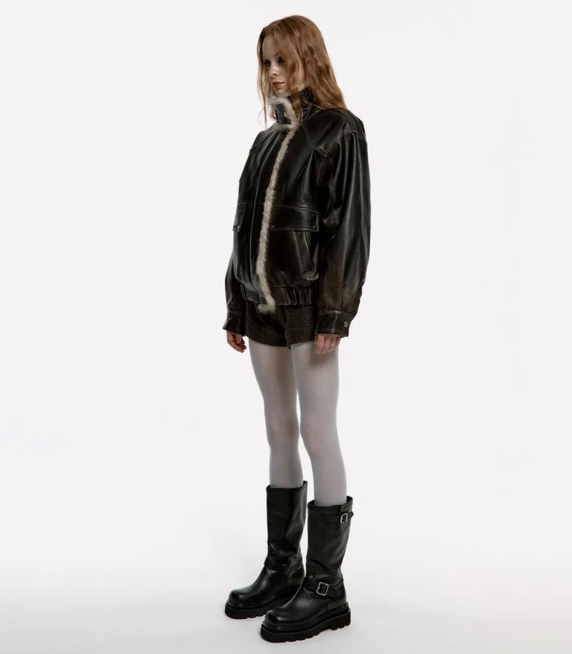 러프넥 무스탕 자켓 - 브라운 M 상품이미지3