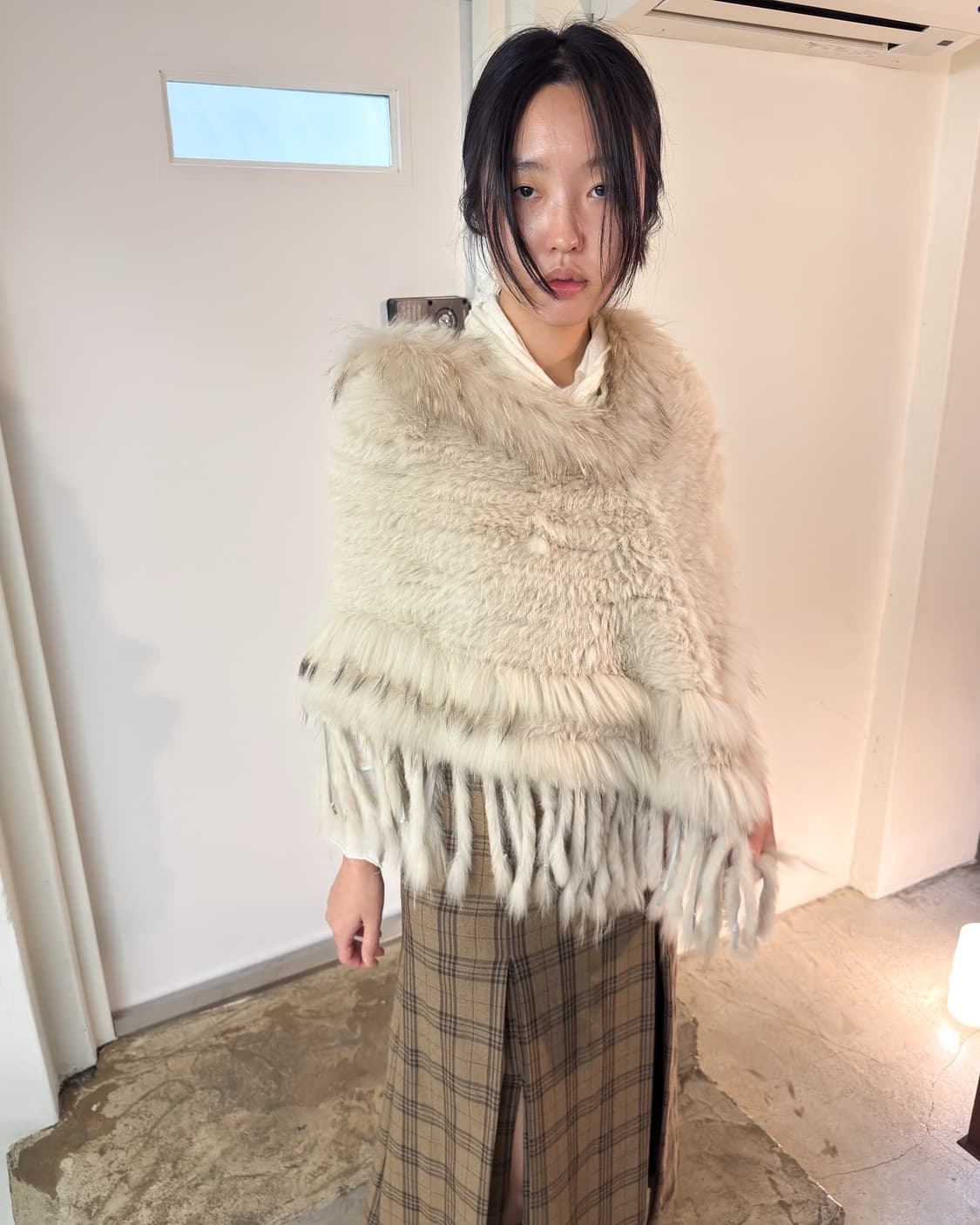 Rabbit  Fur Fringe Pancho Cape/ Os 상품이미지8