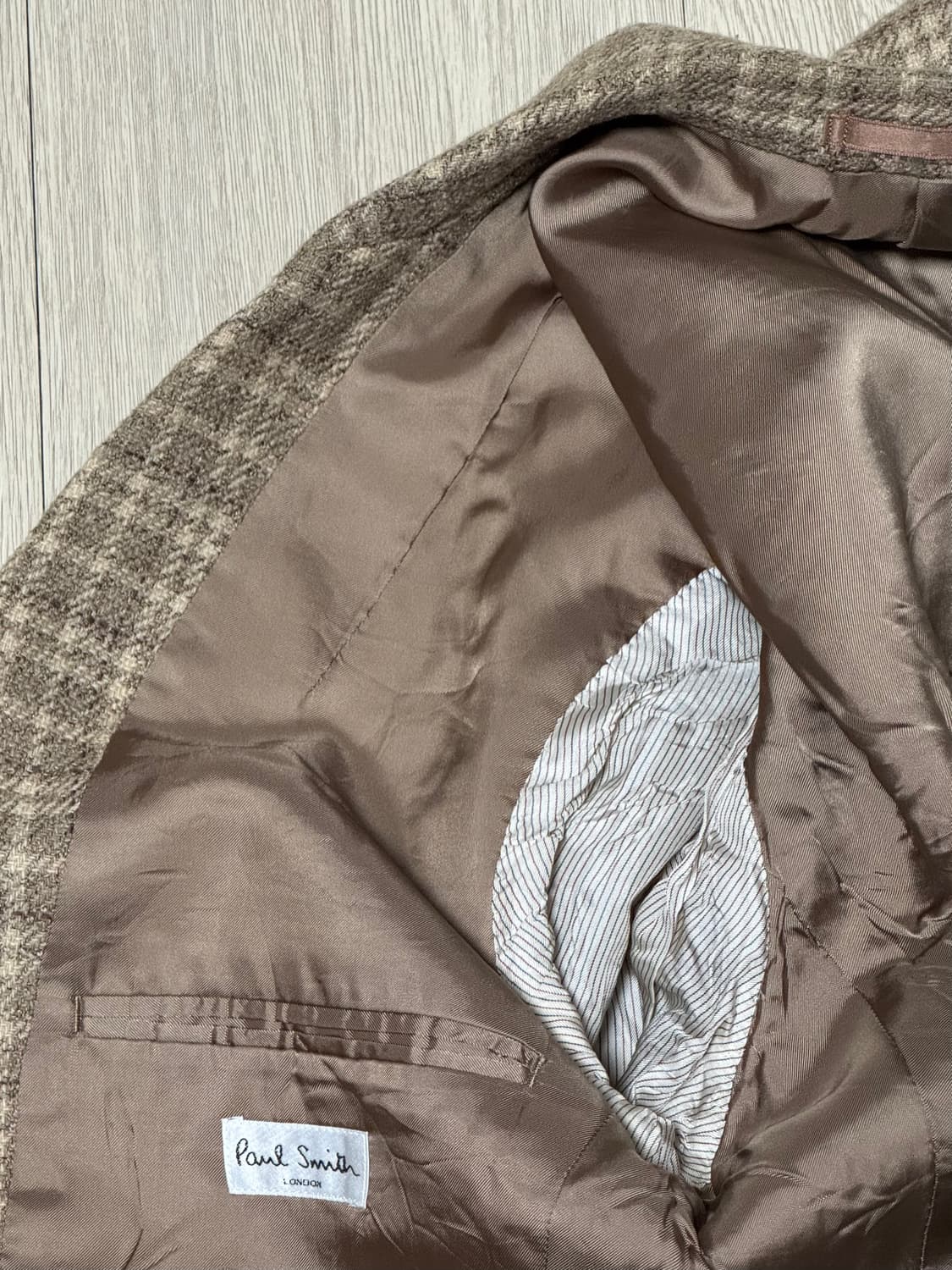 90s 폴스미스 런던 트위드 울 블레이저 베이지 M 일본제 이탈리아 원단 상품이미지3