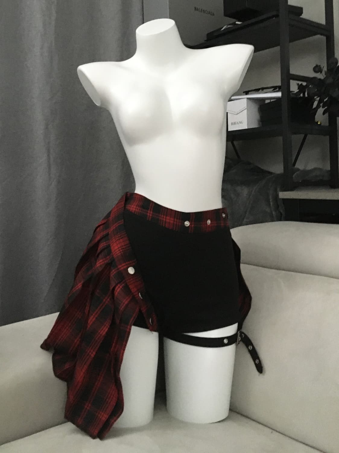 ༒ punk red checkered garter skirt 상품이미지1