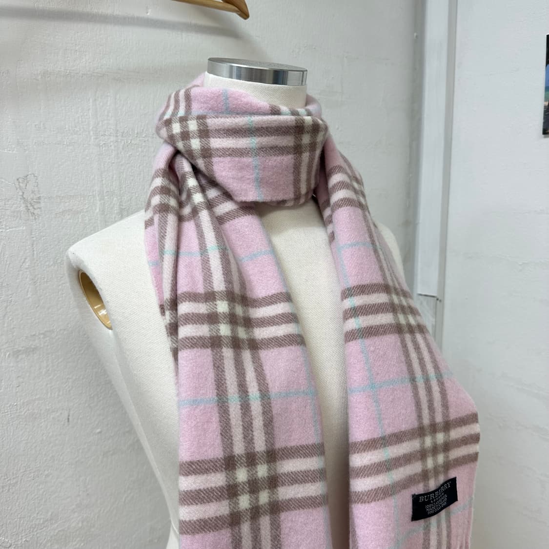 극희귀 VintageBurberry 버버리 램스울 노바체크 핑크 머플러 상품이미지7