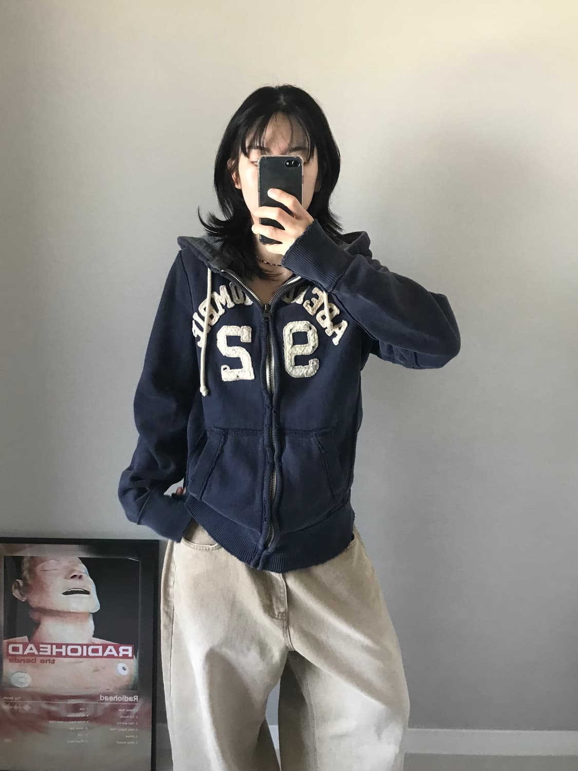 아베크롬비 중앙 자수로고 헤비코튼 네이비 후드집업 상품이미지4