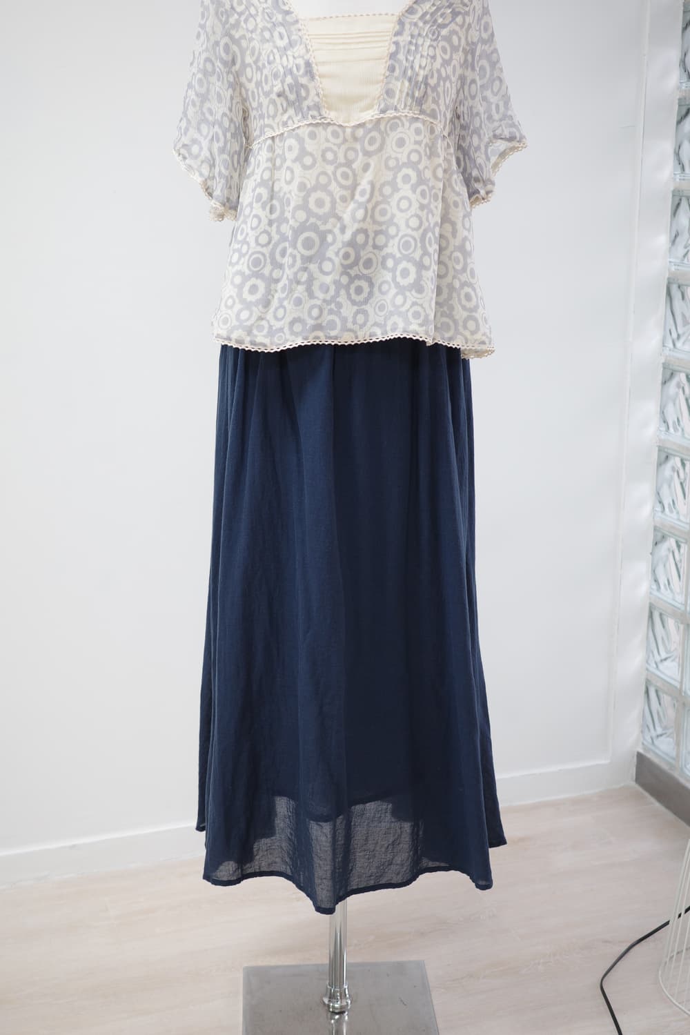 Navy banding cotton long skirt 상품이미지3