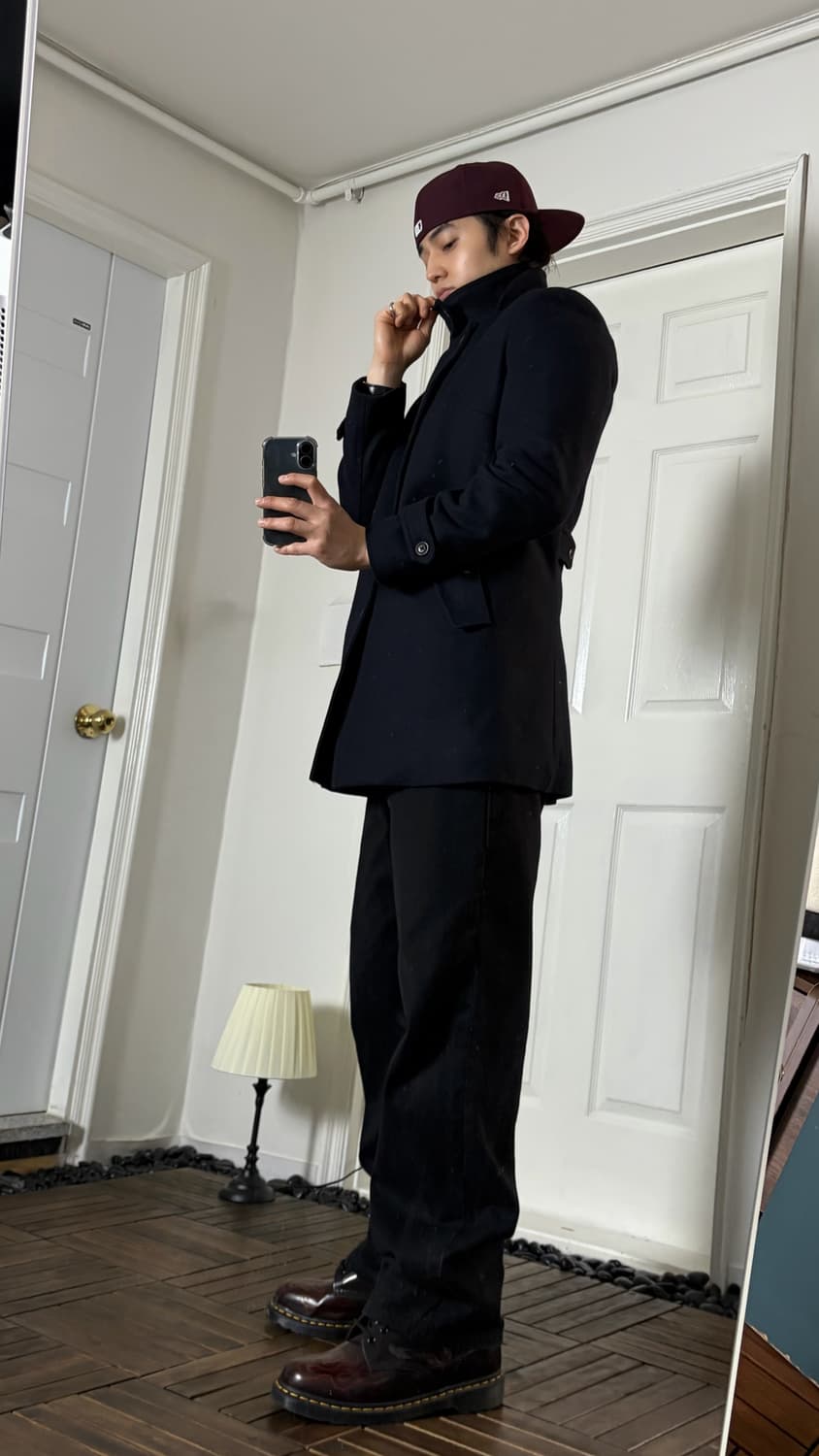 세미 랩 하이넥 코트 네이비  상품이미지2