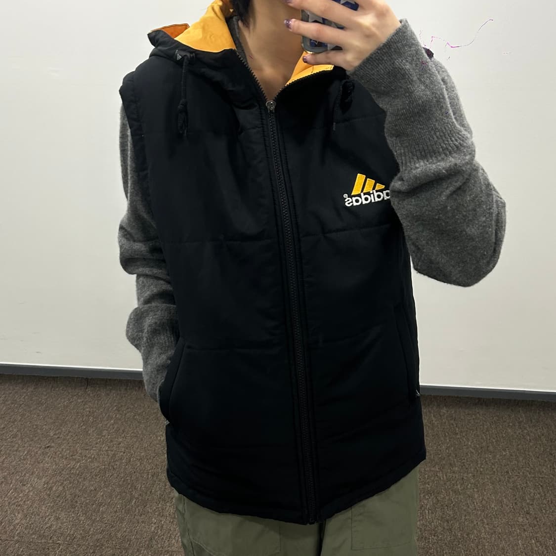 Adidas 아디다스 백포인트 옐로우 블랙 배색 후드조끼 상품이미지1