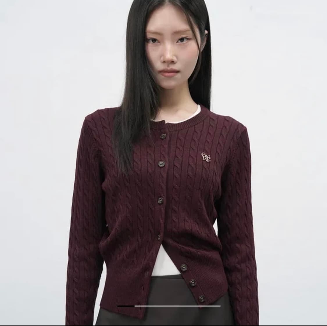 제너럴아이디어 울 케이블 가디건 버건디 상품이미지1