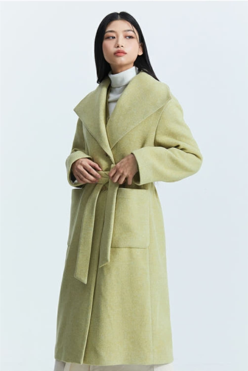 미쏘 MIXXO 카라 변형 빅카라 벨티드코트 (라이트그린)s사이즈 새제품 상품이미지4