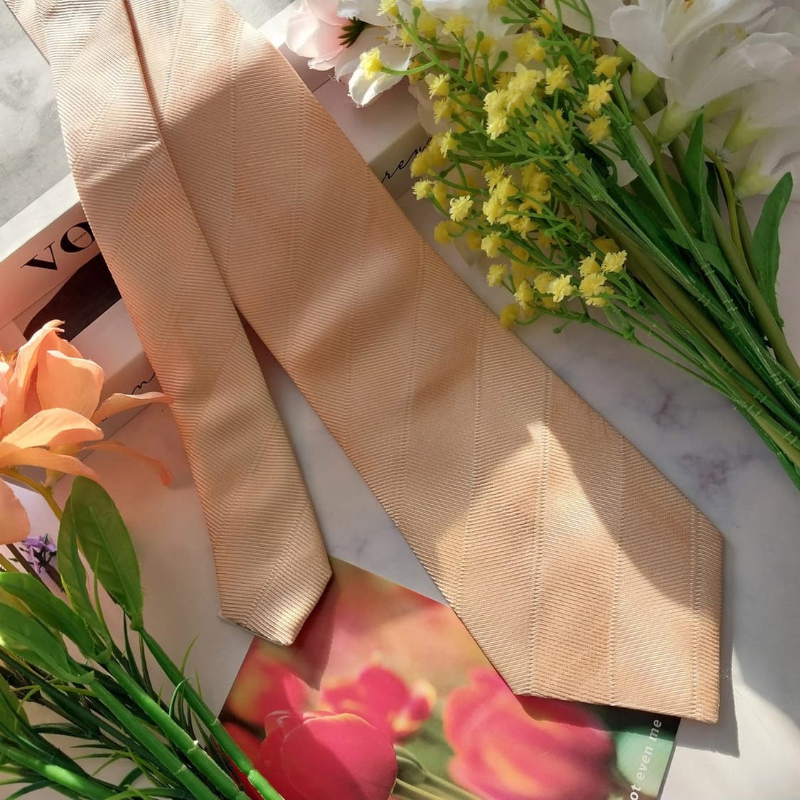 캘빈클라인 실크 살구빛옐로우 텍스처 넥타이 8.7cm A+등급 K1388 상품이미지2