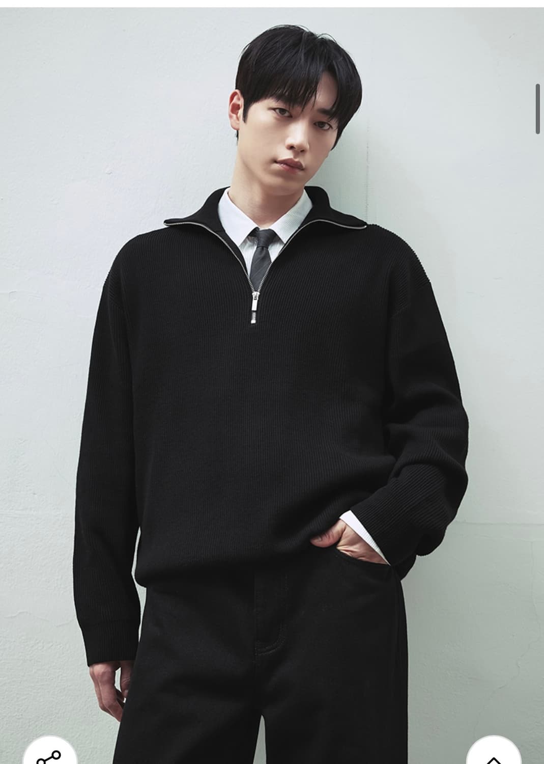 (새상품)(L) 드로우핏 오버사이즈 하프 집업 카라 울 니트 BLACK 상품이미지6