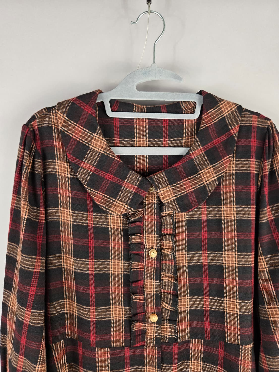 [무료배송]반에이크 F 여성 둥근카라 체크 롱 플레어 원피스 상품이미지2