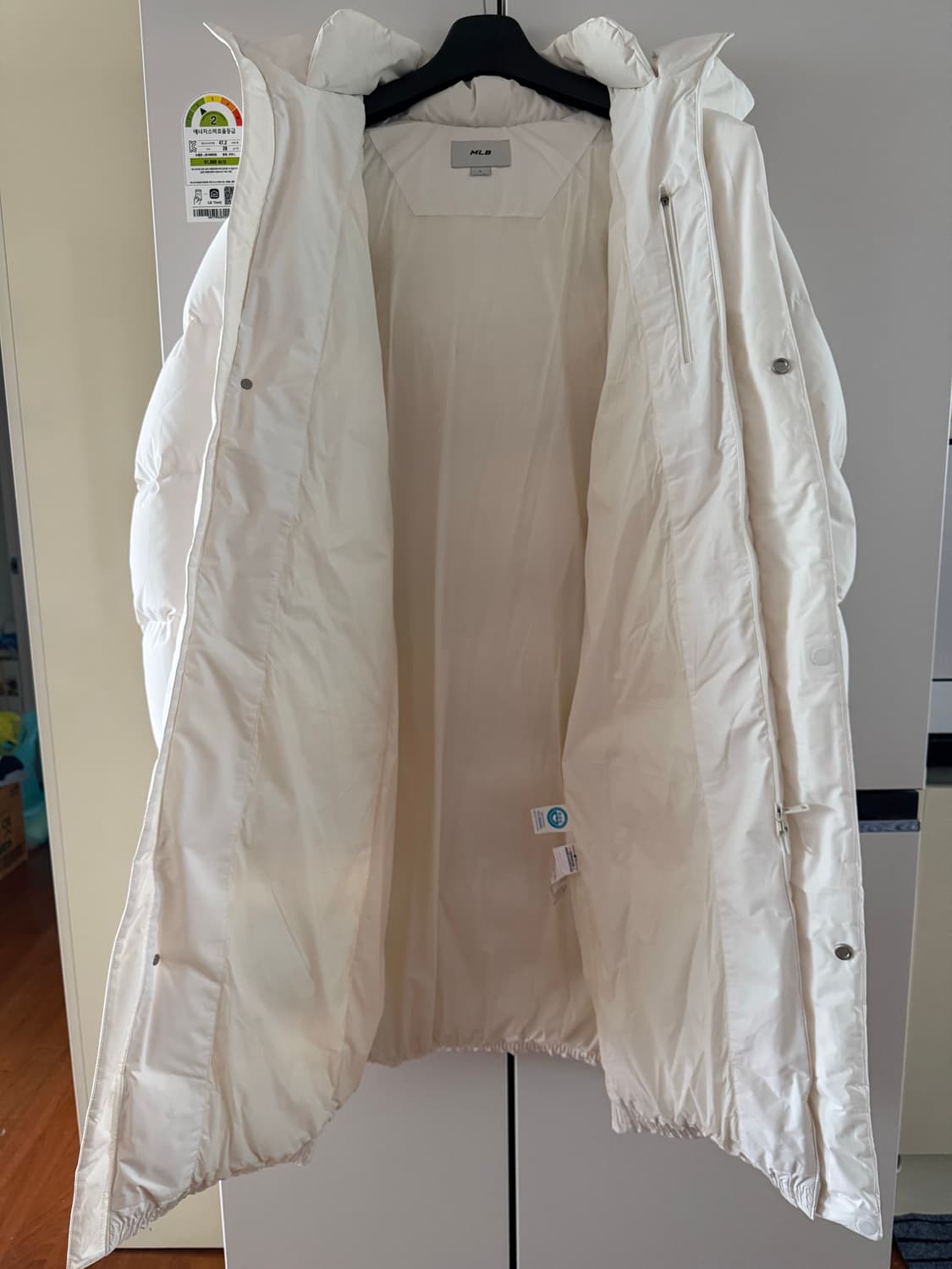 MLB 베이직 메가로고 후드 롱패딩 화이트 라지 상품이미지7