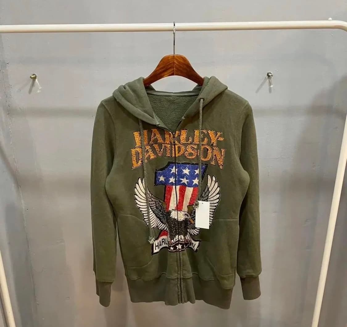 빈티지 큐빅 카키후드집업 상품이미지1