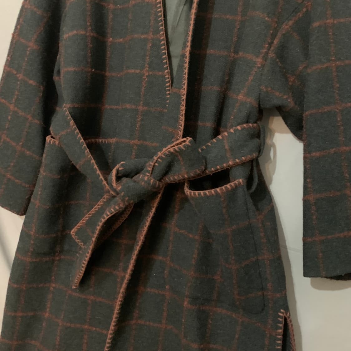 36 럭키슈에뜨 벨티드 오픈 울 모직 체크 롱코트 상품이미지5