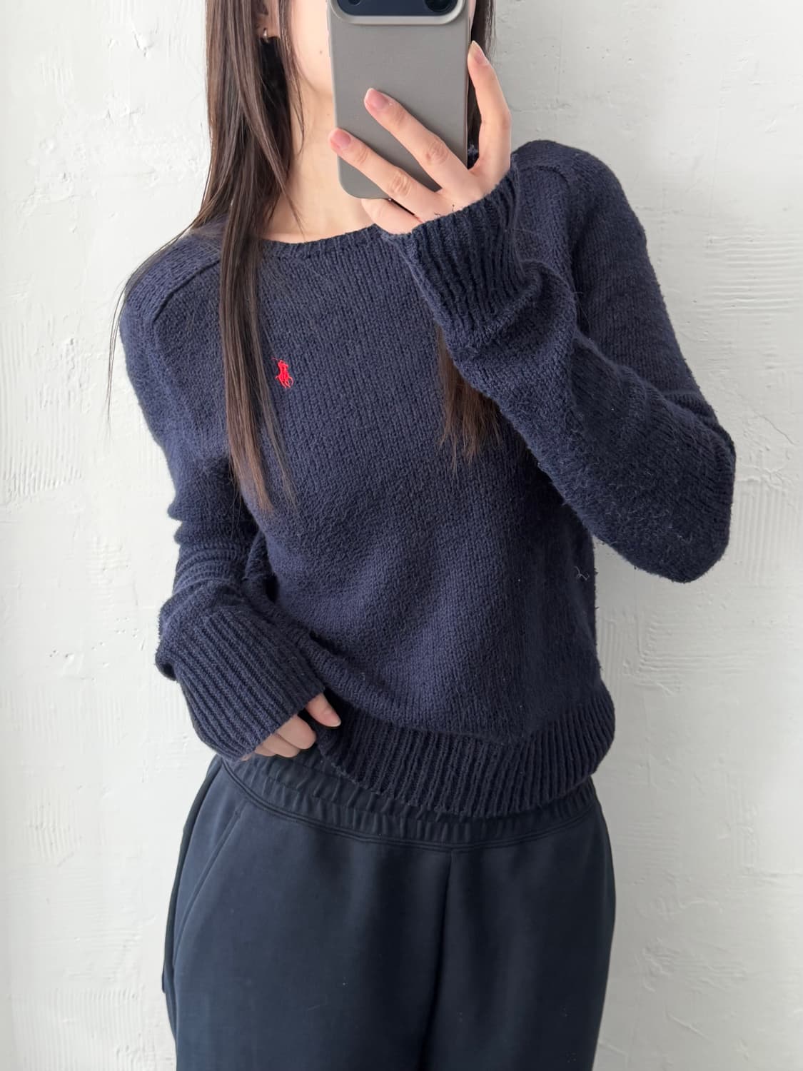 Polo 폴로 랄프로렌 신형 레드 포니 네이비 코튼 라운드넥 니트 상품이미지1