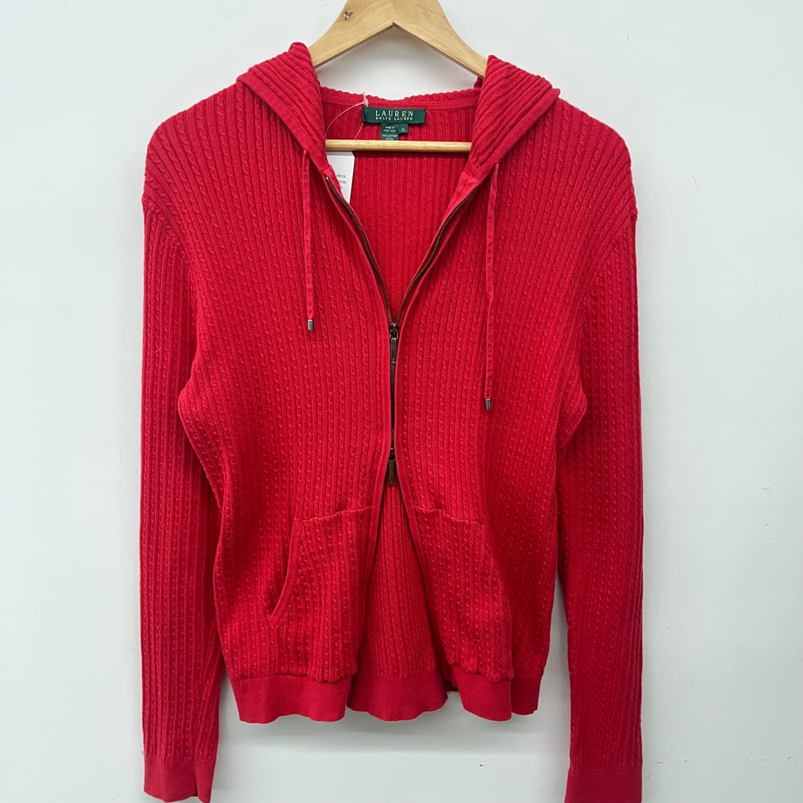 폴로 랄프로렌 레드 니트 후드집업 여 L 상품이미지5