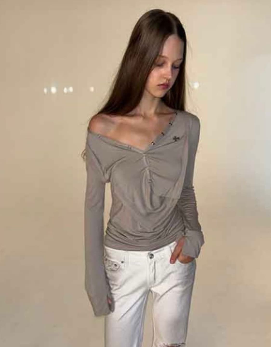 2000 archives DRAPED HENLEY TOP (MOCHA) 상품이미지1