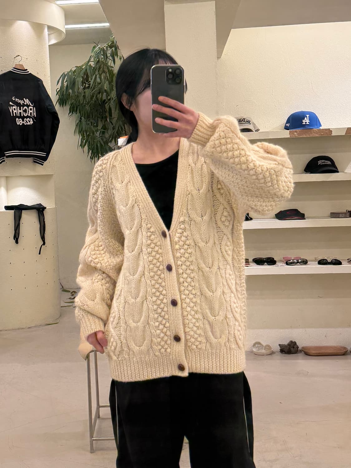빈티지 케이블 니트 가디건 아이보리 U404 상품이미지1