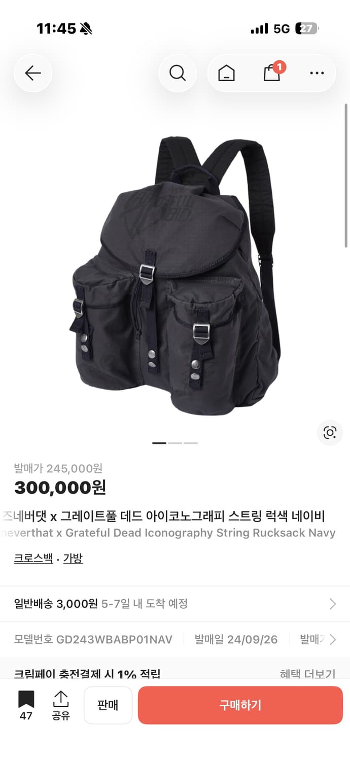 디스이즈네버댓x그레이트풀 데드 아이코노그래피 스트링 럭색 판매합니다 ! 상품이미지2