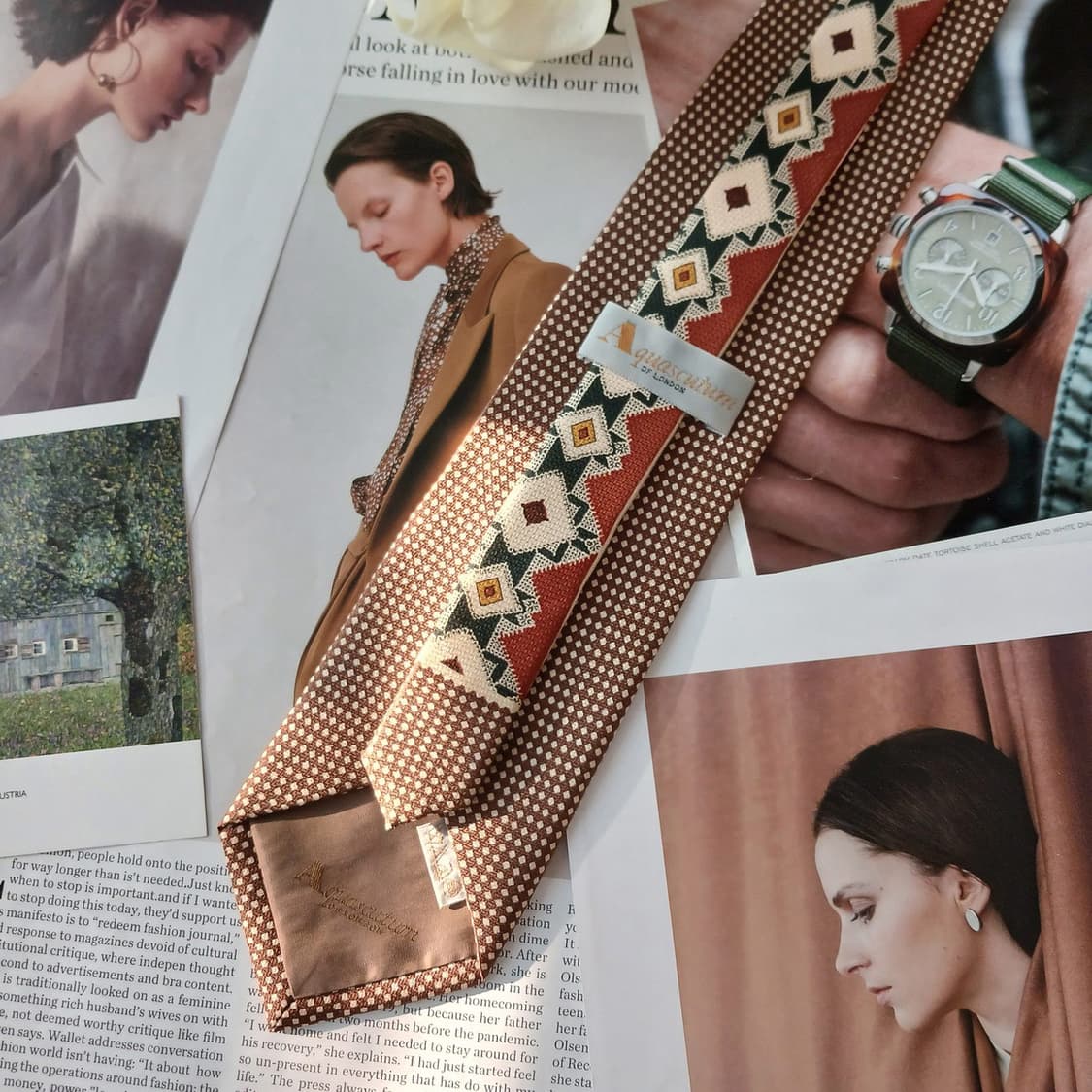 아쿠아스큐텀 실크 브라운 지오메트릭 넥타이 9.5cm A등급 A19143 상품이미지4