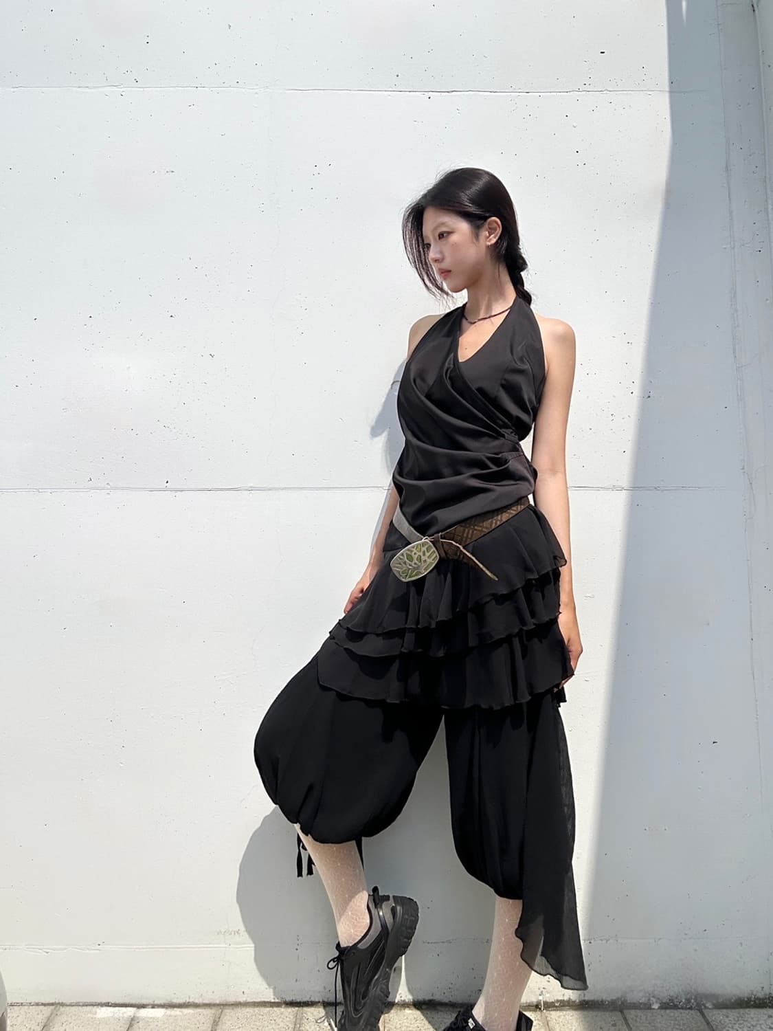Halter shiny silk ops / black 상품이미지1