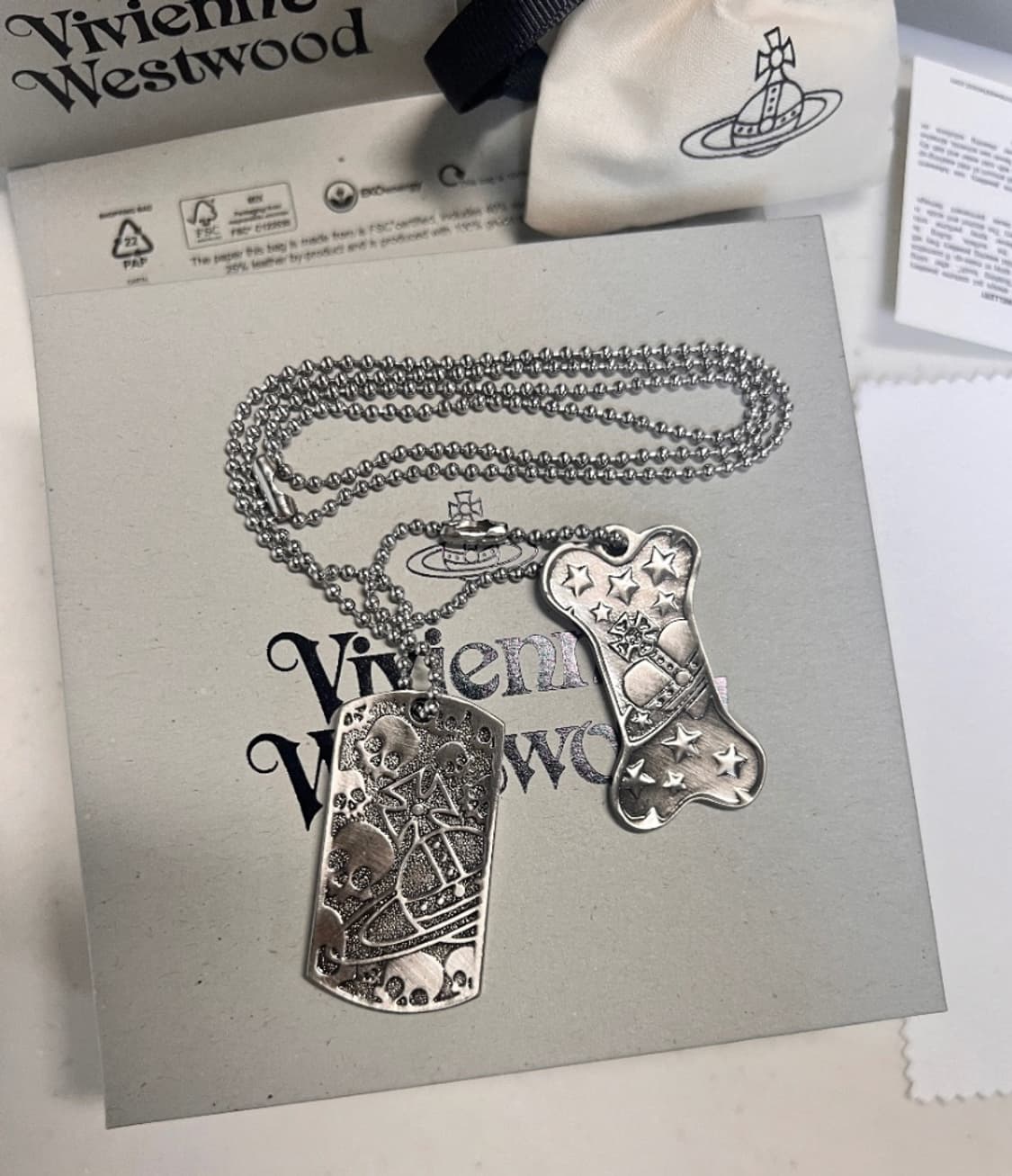 비비안웨스트우드 아카이브 orb 레터링 각인 도그택 군번줄 목걸이 상품이미지7