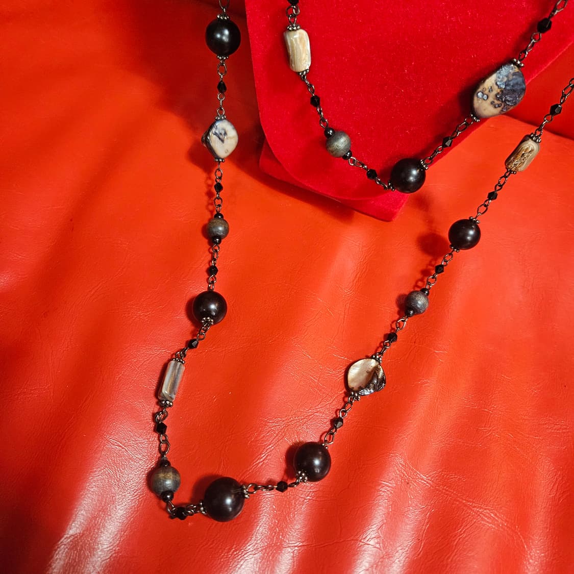 천연 흑 못난이 진주 롱 레이어드 네크리스 + 브로치  상품이미지4