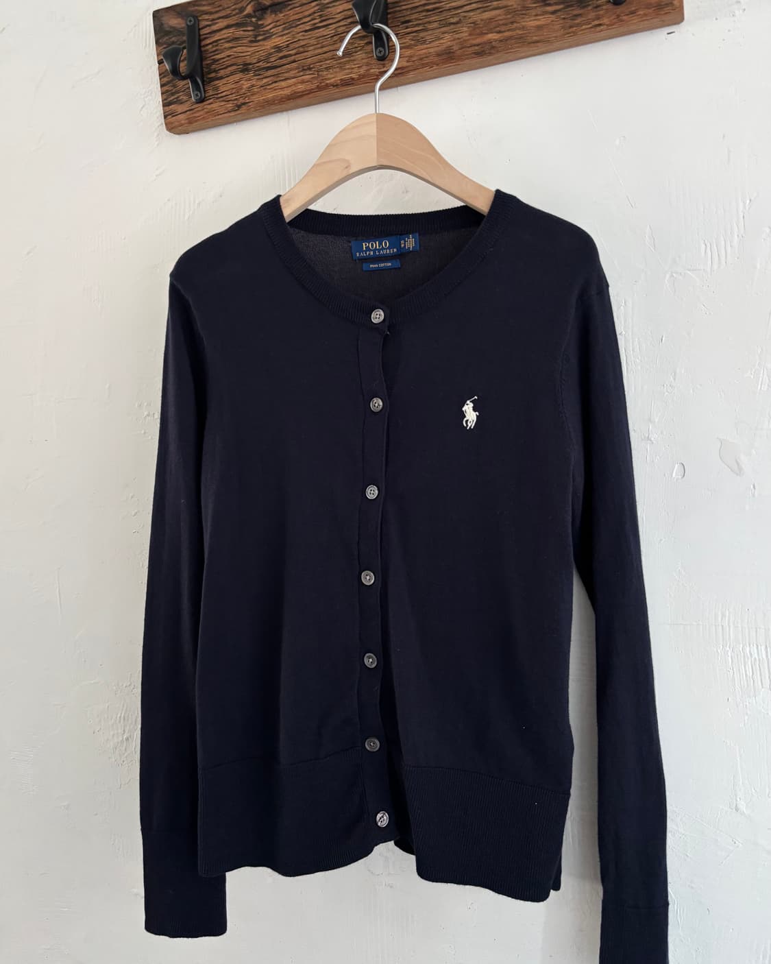 Polo 폴로 랄프로렌 신형 피마코튼 화이트포니 네이비 라운드넥 가디건 상품이미지1