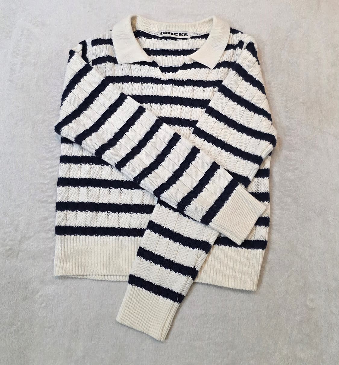 (여성) 줄무늬 크롭 숏 넥카라 울 니트 상품이미지5