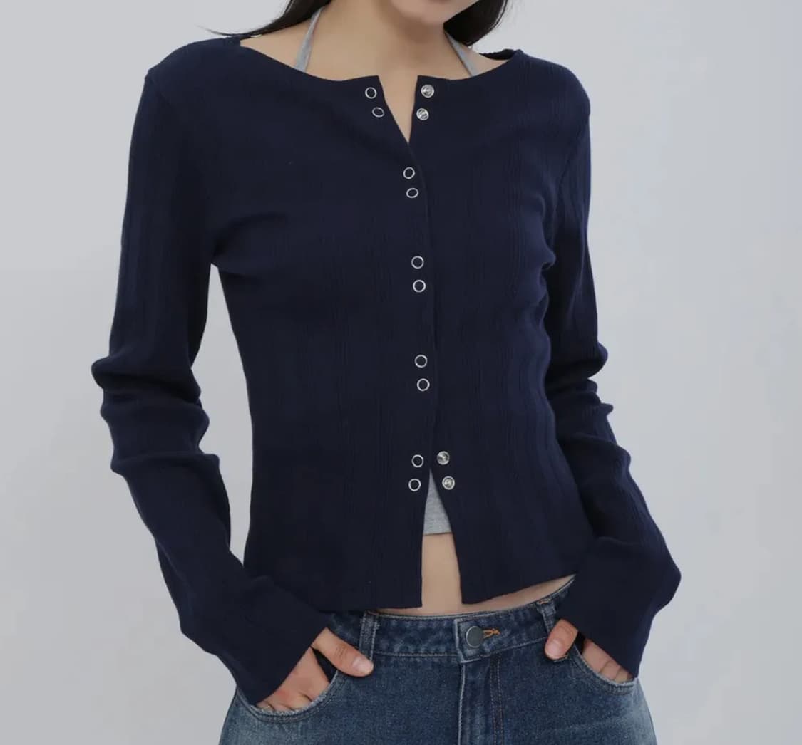 칙스 스냅 가디건 네이비 상품이미지1