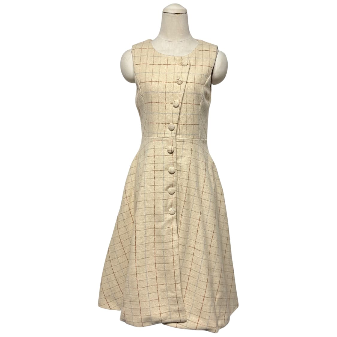 3800 베이지 체크 모직 민소매 나시원피스 상품이미지1