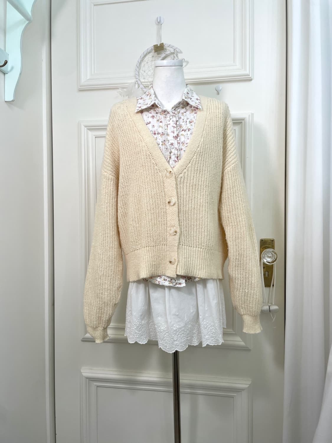 EARTH ivory lace cotton banding midi ski 상품이미지6