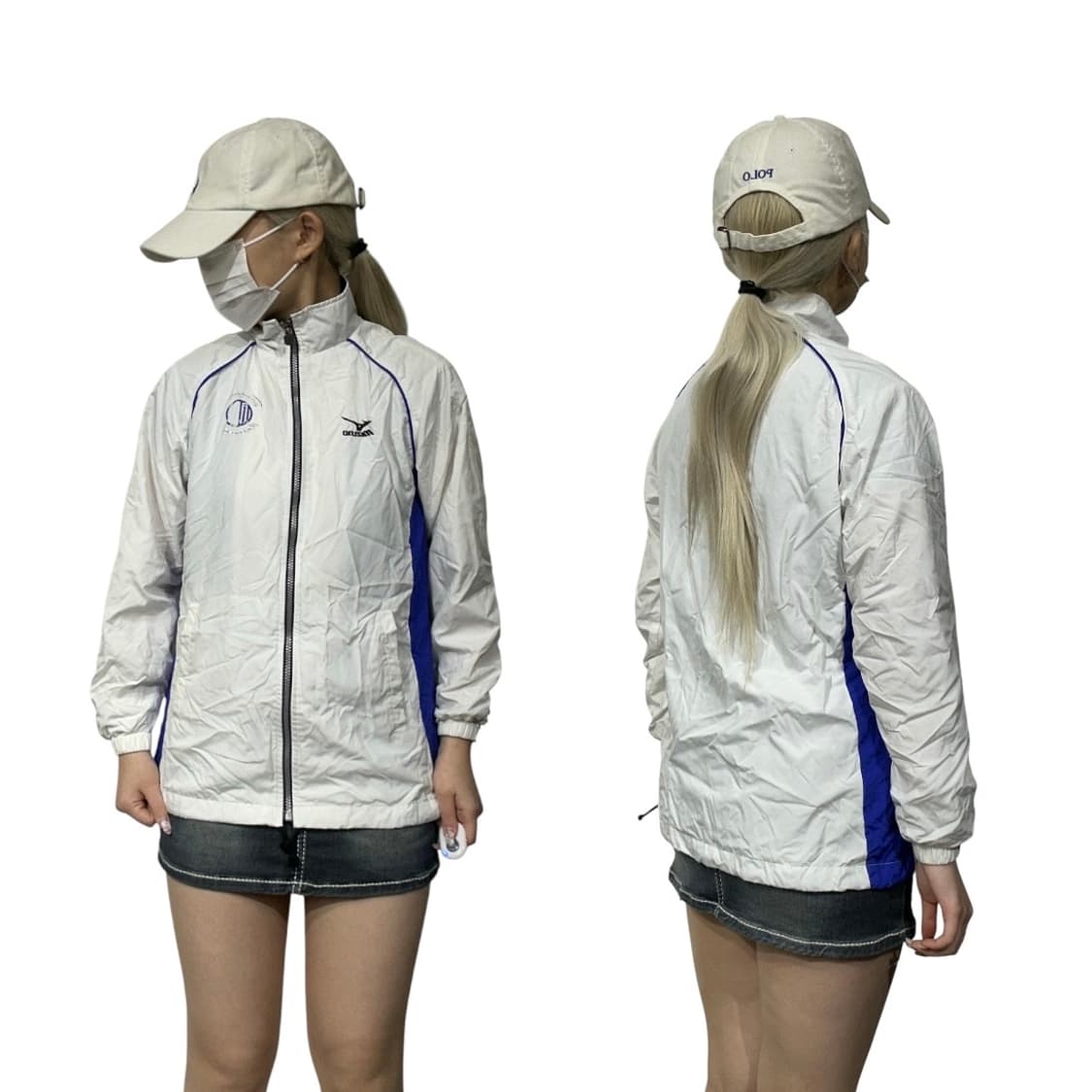 미즈노 화이트 블루 라인 바람막이 트랙 자켓 S 상품이미지1