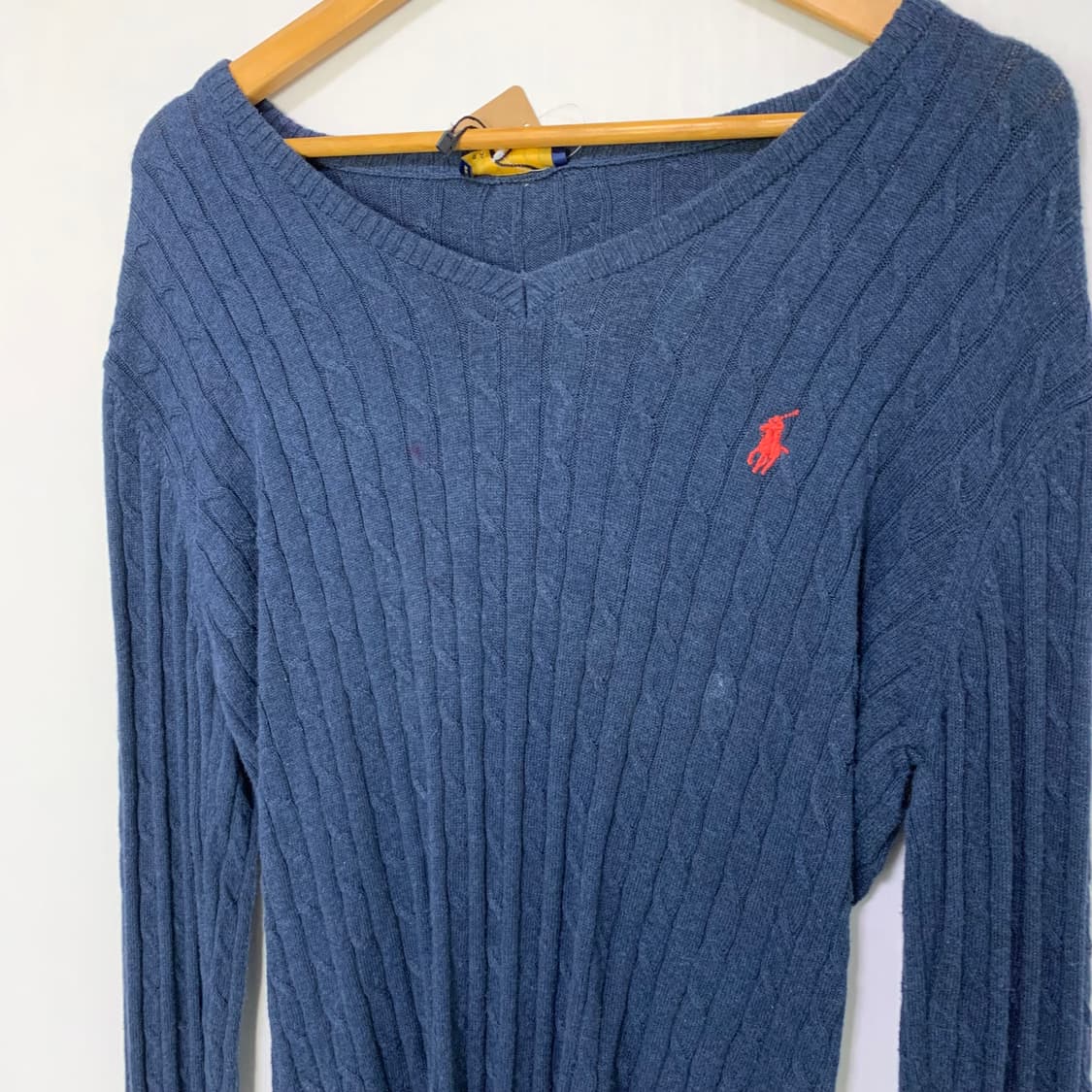 폴로 랄프로렌 네이비 케이블 니트 남성 S 남녀공용 루즈핏 브이넥 스웨터 상품이미지3