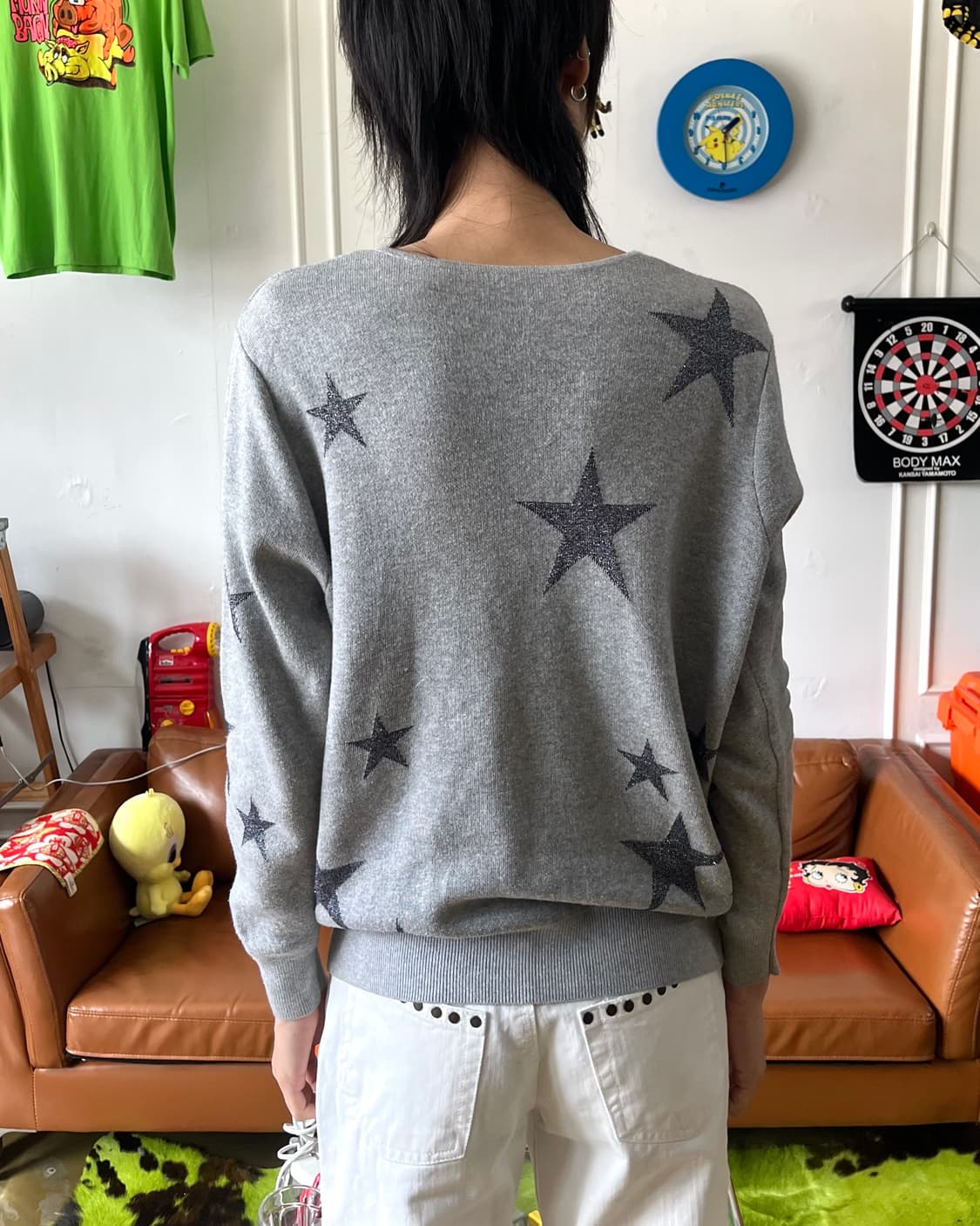 NOLLEY'S Star Pattern V-Neck Gray Knit 상품이미지3